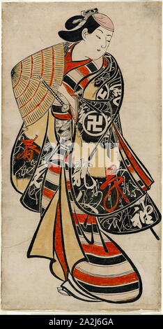L'Acteur Takii Hannosuke comme un efféminé, jeunesse c. 1707 Torii Kiyonobu, attribué à J, Japonais, 1664-1729, le Japon, à la main, gravure sur bois, tan-e, vertical o-Oban, 56,5 x 29,1 cm (22 x 11 1/2 po Banque D'Images