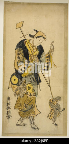 Un formateur et son singe singe, c. 1725, Okumura Masanobu, Japonais, 1686-1764, le Japon, à la main, gravure sur bois, hosoban, l'urushi-e, 32.8 x 16.1 cm (13 x 6 1/4 in Banque D'Images