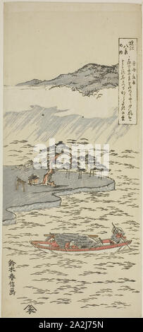 Nuit Pluie Karasaki (Karasaki yau), de la série Huit vues d'OMI (OMI hakkei no uchi), début des années 1760, Suzuki Harunobu 鈴木 春信, japonais, 1725 ( ?)-1770, le Japon, la couleur, estampe hosoban, benizuri-e, 12 1/8 x 5 1/2 po Banque D'Images