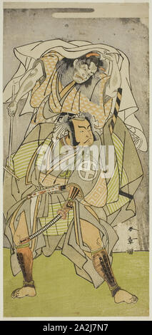 III de Koga que Saburo, et Ichimura Uzaemon IX comme le diable d'Kogakeyama, l'esprit de Wakasa no Zenji Yasumura, dans le jeu Yotsugi Kono Hana no Hachi no ki, joué au théâtre dans le Onzième Ichimura Mois, 1771, ch. 1771 勝川 春章, Katsukawa Shunsho, Japonais, 1726-1792, le Japon, la couleur, estampe hosoban, 31 x 14,3 cm (12 3/16 x 5 5/8 in Banque D'Images