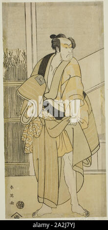 L'Acteur Ichikawa Monnosuke II comme Hiranoya Tokubei ( ?) dans la pièce de Waka Murasaki Edokko Soga ( ?), joué au Théâtre Ichimura ( ?) dans le Troisième Mois, 1792 ( ?), ch. 1792, Katsukawa Shun'ei, Japonais, 1762-1819, le Japon, la couleur, estampe hosoban, feuille de gauche ( ?) triptyque, 28,5 x 13,5 cm (11 1/4 x 5 5/16 in Banque D'Images