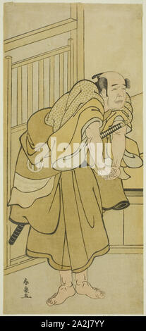 L'Acteur Asao Tamejuro J comme Gotobei ivre dans la pièce Yoshitsune Koshigoe Jo, joué au Théâtre Ichimura dans le neuvième mois, 1790, ch. 1790, Katsukawa Shunsen, Japonais, active des années 1780-début des années 1790, le Japon, la couleur, estampe hosoban, 30,7 x 13,8 cm (12 1/16 x 5 7/16 in Banque D'Images