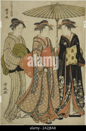 Amuseurs de Tachibana (Kitchugi), de la série A Collection of Contemporary beautés du plaisir quarts (Tosei yuri bijin awase), ch. 1781, Torii Kiyonaga, Japonais, 1752-1815, le Japon, la couleur d'impression sur bois, Oban, 37,3 x 25,5 cm Banque D'Images