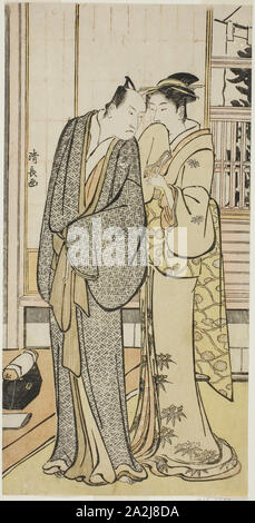 L'Acteur Ichikawa Yaozo III avec une geisha, à partir d'une série d'impressions sans titre montrant acteurs dans la vie privée, c. 1783/84, Torii Kiyonaga, Japonais, 1752-1815, le Japon, la couleur, estampe hosoban, 29,2 x 14,5 cm Banque D'Images