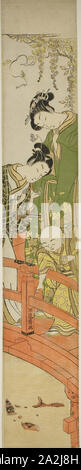 L'alimentation de la carpe à Kameido, ch. 1771, Isoda Koryusai, Japonais, 1735-1790, le Japon, la couleur d'impression sur bois, hashira-e Banque D'Images