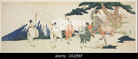 Le voyage de l'Est du célèbre poète Ariwara no Narihira, ch. 1806, Katsushika Hokusai 葛飾 北斎, Japonais, 1760-1849, le Japon, la couleur d'impression sur bois, nagaban surimono, 19,6 x 53,1 cm Banque D'Images