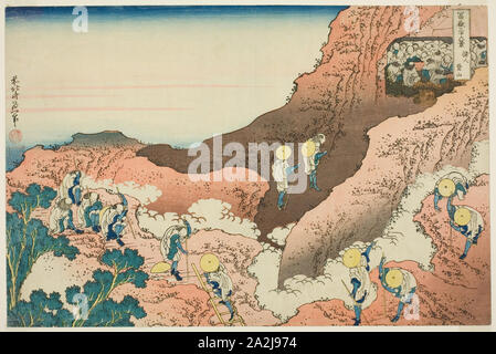 Des groupes d'alpinistes (Shojin tozan), de la série trente-six vues du Mont Fuji Fugaku sanjurokkei (), ch. 1830/33, Katsushika Hokusai 葛飾 北斎, Japonais, 1760-1849, Éditeur : Hibino Yohachi, japonais, l'inconnu, le Japon, l'estampe Couleur, Oban, 24,6 x 37 cm (14 5/8 x 9 9/16 in Banque D'Images