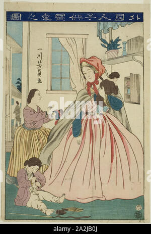 Étranger le soin de ses enfants (gaikokujin choai Kodomo no zu), 1860, Utagawa Yoshikazu, Japonais, active c. 1850-70, le Japon, la couleur d'impression sur bois, Oban Banque D'Images