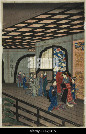 À l'étage supérieur de l'Gankiro Gankiro à Yokohama Yokohama (âge), 1860, Utagawa Hiroshige II (Okuma), japonais, 1826-1869, le Japon, l'estampe Couleur, feuille de gauche triptyque oban Banque D'Images