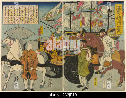 Voir d'Miyozaki Miyozaki à Yokohama (1860), Yokohama ichiran, Utagawa Yoshimori, japonais, 1830-1884, au Japon, la couleur, estampe diptyque oban Banque D'Images