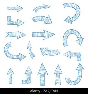 Des flèches. Croquis dessinés à la main, bleu. Collection Illustration de Vecteur