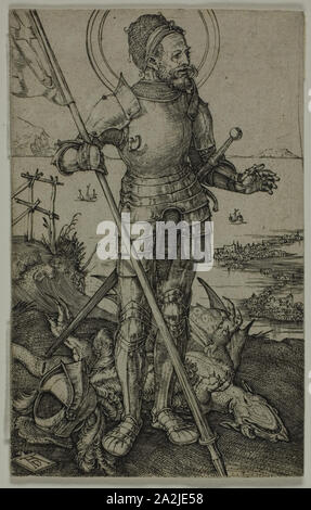 Saint Georges à pied, 1502, Albrecht Dürer, allemand, 1471-1528, l'Allemagne, la gravure en noir sur papier vergé crème, 111 x 70 mm (image/feuille Banque D'Images