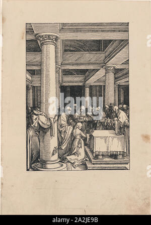 La présentation du Christ au Temple, à partir de la vie de la Vierge, ch. 1505, publié 1511, Albrecht Dürer, allemand, 1471-1528, l'Allemagne, gravure sur bois en noir sur papier vergé beige, 299 x 208 mm (image), 433 x 303 mm (feuille Banque D'Images