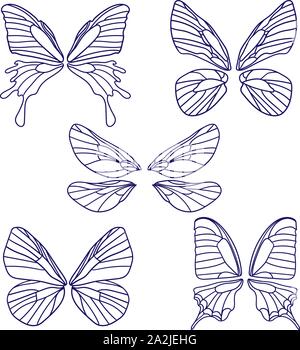 Des ailes de papillons silhouettes isolé sur fond blanc au format vectoriel très facile à modifier, des objets Illustration de Vecteur