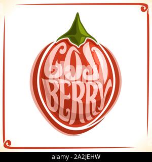 Logo Vector pour Le Goji Berry, étiquette avec tout un paquet de petits fruits de jus frais ou boisson chaude, étiquette de prix avec des mots d'origine de la police Le Goji Berry insc Illustration de Vecteur