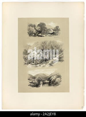 Pandy Mill, de l'église extérieure, et d'un autre sujet, de la ville pittoresque de sélections, c. 1860, James Duffield Harding, (Anglais, 1798-1863), publié par W. et Kent Co., Angleterre, Lithographie sur papier, 390 × 271 mm (support principal), 560 × 430 mm (support secondaire Banque D'Images