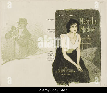 Nathalie Madoré, 1895, Théophile-Alexandre Steinlen (Français, né en Suisse, 1859-1923), imprimé par Eugène Verneau (Français, d. 1906), publié par Albert Langen (allemand, 1869-1909), rédigé par Abel Hermant (Français, 1862-1950), France, lithographie en noir, olive, fauve et blanc sur papier vélin ivoire, 213 × 274 mm (image), 233 × 287 mm (feuille Banque D'Images