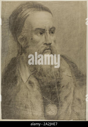 Autoportrait, n.d., après Tiziano Vecellio, appelé Titien, Italien, ch. 1488-1576, l'Italie, craie noire, avec dessouchage, sur papier vélin gris, embout à l'ivoire sur papier vergé, 544 x 391 mm Banque D'Images