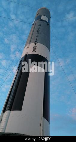 Kennedy SPACE CENTER, FLORIDE, États-Unis - Rocket Garden View Merritt Island le soir. Banque D'Images
