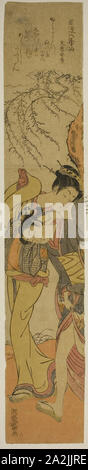 Poème de Bun'ya no Yasuhide, de la série à la mode six poètes immortels (Furyu rokkasen), ch. 1773/75, Isoda Koryusai, Japonais, 1735-1790, le Japon, la couleur d'impression sur bois, hashira-e Banque D'Images