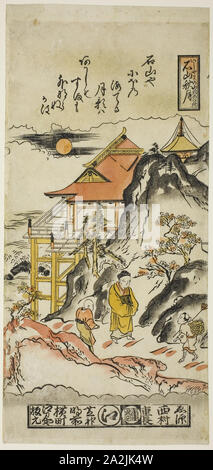 Lune d'automne à Ishiyama Ishiyama (no aki no tsuki), n° 8 de la série de huit vues d'Omi, c. 1716/36, Nishimura Shigenaga, japonais, 1697 ( ?)-1756, au Japon, à la main, gravure sur bois, hosoban, l'urushi-e, 13 1/2 x 6 1/4 in Banque D'Images