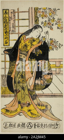 Ono no Komachi, à partir d'un ensemble de trois beautés (Bijin sanpukutsui), ch. Années 1720, Nishimura Okuma, Japonais, active c. 1723-47, le Japon, à la main, gravure sur bois, feuille de droite triptyque hosoban, l'urushi-e, 12 1/4 x 5 13/16 in Banque D'Images