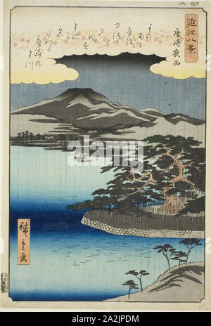 Nuit Pluie Karasaki (Karasaki yau), de la série Huit vues d'OMI (OMI hakkei no uchi), 1857, 広重 歌川 Utagawa Hiroshige, Japonais, 1797-1858, le Japon, la couleur d'impression sur bois, Oban, 35,5 x 24,1 cm (14 x 9 1/2 po Banque D'Images