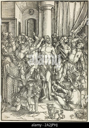 La flagellation, de la grande passion, ch. 1496-1997, Albrecht Dürer, allemand, 1471-1528, l'Allemagne, gravure sur bois en noir sur papier vergé ivoire, 384 x 277 mm (image), 387 x 278 mm (feuille Banque D'Images