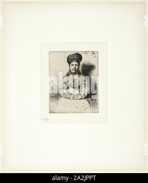 La Rétameuse, 1858, James McNeill Whistler, Américain, 1834-1903, United States, de gravure avec foul de mordre dans l'encre noire sur papier blanc Chine fixées sur papier vélin blanc cassé (Chine collé), 112 x 89 mm (plaque), 301 x 258 mm (feuille Banque D'Images