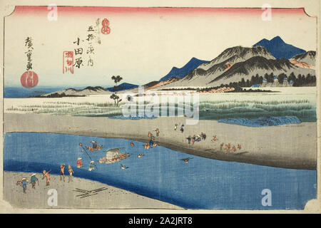 La rivière Sakawa : Odawara Odawara (, Sakawagawa), de la série Cinquante-trois Stations du Tokaido Tokaido gojusan tsugi (route no uchi), également connu sous le nom de l'édition Hoeido Tokaido, ch. 1833/34, 広重 歌川 Utagawa Hiroshige, Japonais, 1797-1858, le Japon, la couleur d'impression sur bois, Oban, 25 x 36,1 cm (9 3/4 x 14 1/4 in Banque D'Images