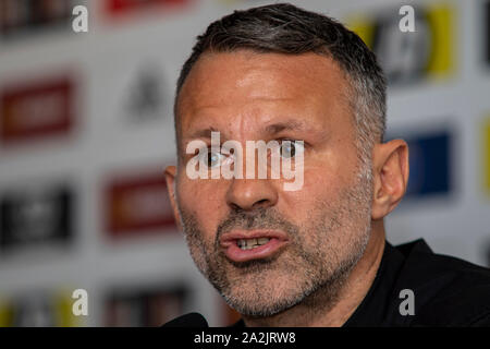 Barry, Pays de Galles, Royaume-Uni. 3 octobre, 2019. Ryan Giggs annonce son squad gallois pour l'UEFA Euro 2020 contre la Slovaquie et Croatie qualificatifs. Lewis Mitchell/YCPD/Alamy Live News. Banque D'Images