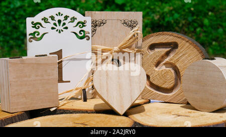 Décoration en bois pour les tables de fêtes Banque D'Images