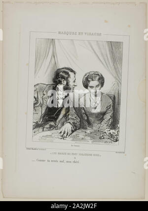 Les maris moi font toujours rire : Comme tu ments mal, mon chéri, 1853, Paul Gavarni, Français, 1804-1866, France, lithographie en noir sur vélin crème, 218 × 185 mm (image), 365 × 268 mm (feuille Banque D'Images