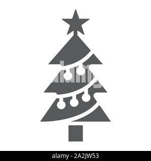 Glyphe d'arbre de Noël, la décoration et l'icône Nouvelle année, sapin, signer, le vectoriel, un modèle solide sur un fond blanc. Illustration de Vecteur