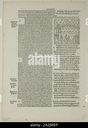 Paradise : Canto XV (5ème ciel, Sphère de Mars) à partir de la Divina Commedia (La Divine Comédie), la plaque de 48 gravures sur bois dans les livres de la 15e siècle, 1491, 1929 portfolio assemblé, Artiste Inconnu (Venise, fin du 15e siècle), imprimé et publié par Bernardino Benalius (Italien), ch. 1458-c. 1543) et Matteo Capcasa (Italien, actif 1485-1491), texte original par Dante (Italien), ch. 1265-1321), texte de portefeuille par Wilhelm Ludwig Schreiber (Allemand, 1855-1932), l'Italie, gravure sur bois en noir, et la typographie en noir (recto et verso), sur papier vergé crème, 65 x 64 mm (image/bloc), 301 x 212 mm (feuille Banque D'Images