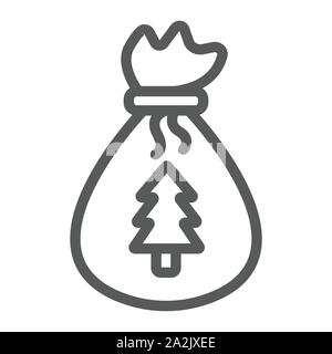 L'icône de la ligne de sac Santas, Noël et cadeau, noël sac signer, le vectoriel, un motif linéaire sur un fond blanc. Illustration de Vecteur
