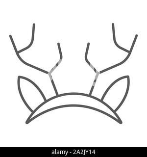 Oreilles de rennes sur l'icône de la ligne mince masque, maison de vacances et de décor, masque parti signer, le vectoriel, un motif linéaire sur un fond blanc. Illustration de Vecteur