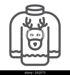 L'icône de la ligne de pull de Noël, maison de vacances et de vêtements, chandail avec deer signer, le vectoriel, un motif linéaire sur un fond blanc. Illustration de Vecteur