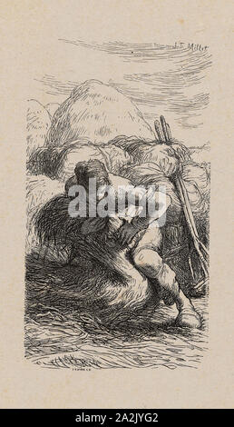 Sheaf-Binder, 1853, après avoir fait en 1852, Jacques Adrien Lavieille (Français, 1818-1862), après Jean François Millet (Français, 1814-1875), la France, gravure sur bois en noir sur gris Chine papier, fixées sur papier vélin ivoire (Chine collé), 132 × 74 mm (image), 183 × 131 mm (support principal), 270 × 219 mm (support secondaire Banque D'Images