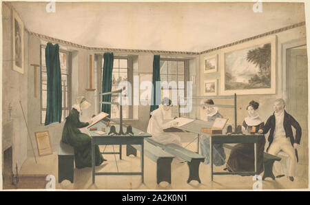 La classe de dessin, 1810/13, artiste inconnu, américain, 19e siècle, United States, Aquarelle sur mine de plomb sur vélin crème, fixées sur la crème, 372 x 609 mm Banque D'Images