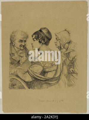 Autoportrait avec deux jeunes femmes, ch. 1816-17, Dominique-Vivant Denon, Français, 1747-1825, France, lithographie en noir sur vélin beige, 166 × 186 mm (image), 299 × 227 mm (feuille Banque D'Images