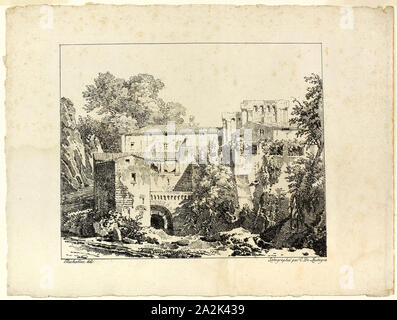 Paysage avec ruines et viaduc, 1817, Achille Etna Michallon (Français, 1796-1822), imprimé par le comte Charles Philibert de Lasteyrie du Saillant (Français, 1759-1849), France, lithographie en noir sur papier vergé ivoire, 195 × 241 mm (image), 266 × 354 mm (feuille Banque D'Images