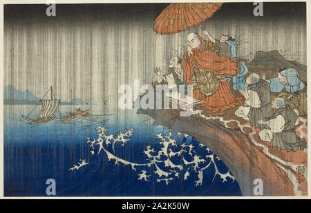 Prier pour la pluie à Ryozengasaki à Kamakura, 1271 (Bun'ei ame Ryozengasaki inoru Kamakura hachi), de la série concise biographie illustrée du Grand Prêtre [] Nichiren (Koso rendez ichidai ryakuzu), ch. Utagawa Kuniyoshi, 1830/35, Japonais, 1797-1861, le Japon, la couleur d'impression sur bois, Oban, 21,7 x 34,1 cm (8 9/16 x 13 7/16 po Banque D'Images