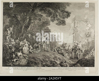 Pèlerinage à l'île de cythère, ch. 1733, Nicolas Henri Tardieu (Français, 1674-1749), après Jean Antoine Watteau (Français, 1684-1721), la France, la gravure sur papier vergé ivoire, 545 × 760 mm Banque D'Images