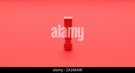 Avertissement, attention concept. Point d'exclamation de couleur rouge sur fond rouge. 3d illustration Banque D'Images