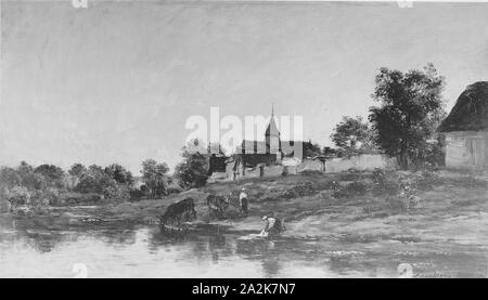 Sur les bords de Seine à Portejoie, ch. 1865, Charles François Daubigny, Français, France, 1817-1878, huile sur panneau, 38,1 × 67 × 26 cm (15 3/8 in. Banque D'Images