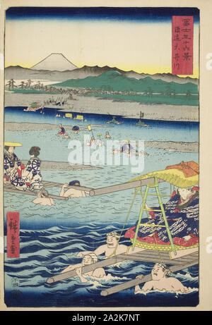 L'Oi, entre les provinces de Suruga et Totomi (Sun-En Oigawa), de la série trente-six vues du Mont Fuji (Fuji sanjurokkei), 1858, Utagawa Hiroshige, 広重 歌川 japonais, 1797-1858, le Japon, la couleur d'impression sur bois, Oban Banque D'Images