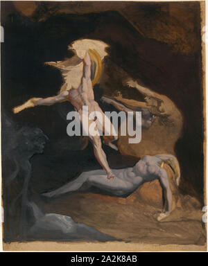 Perseus à partir de la grotte des gorgones, ch. 1816, attribué à Henry Fuseli, Swiss, active en Angleterre, 1741-1825, la Suisse, l'huile et le lavage, sur mine et avec des touches de stylo et l'encre noire, sur papier vergé, tan fixées sur papier japonais blanc cassé, 552 x 676 mm Banque D'Images