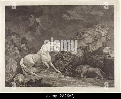 Un cheval effrayé par un lion, 1777, George Stubbs, anglais, 1724-1806, l'Angleterre, de gravure avec gravure sur papier, 345 × 460 mm (image), 374 × 480 mm (plaque), 385 × 500 mm (feuille Banque D'Images