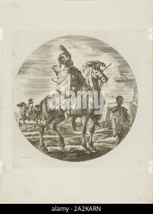 Cavalier noir, ch. 1651, Stefano della Bella, italien, 1610-1664, l'Italie, de gravure sur papier, 190 x 190 mm Banque D'Images